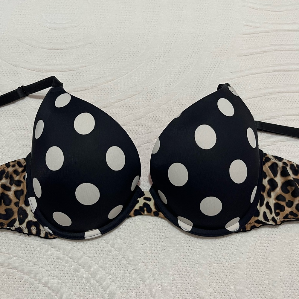 Victoria’s Secret Push Up Polka Dot Bra with Leopard Trim - Picture 9 of 9